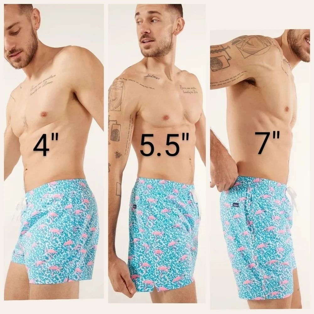 Chubbies Swim Trunks Mens Pink Blue Domingos Flamingos Boxer Shorts Liner